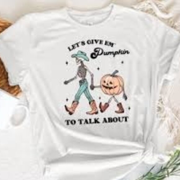 Let's Give Em' Pumpkin to Talk About Tee - Picture 2 of 4